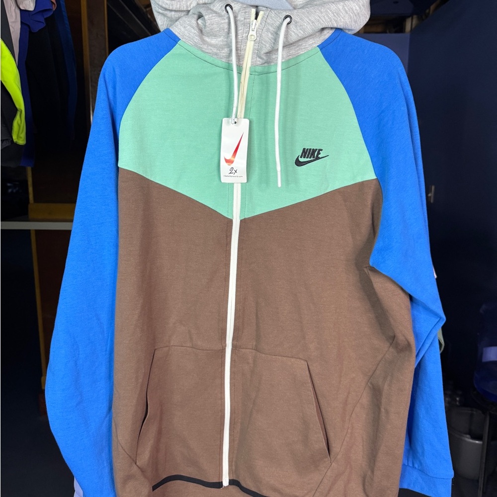 Nike Tri-Color Hoodie in Mint, Brown, and Gray